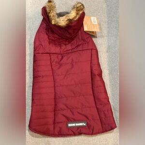 Eddie Bauer Hooded/Quilted Jacket for Dogs. Velcro Closures. Maroon. Large. NWT